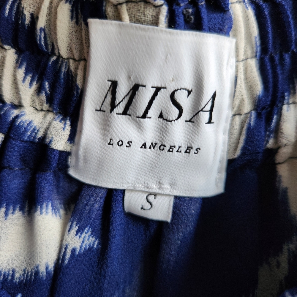 MISA‎ Los Angeles Caroly Blue White Ikat Print Off Shoulder Dress Size S